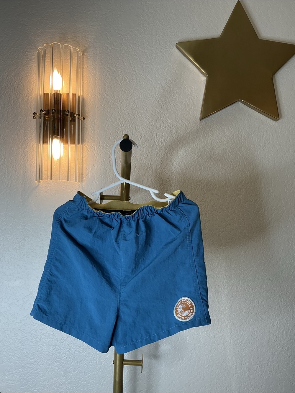 Patagonia Blue Swim Trunks with Orange Patch